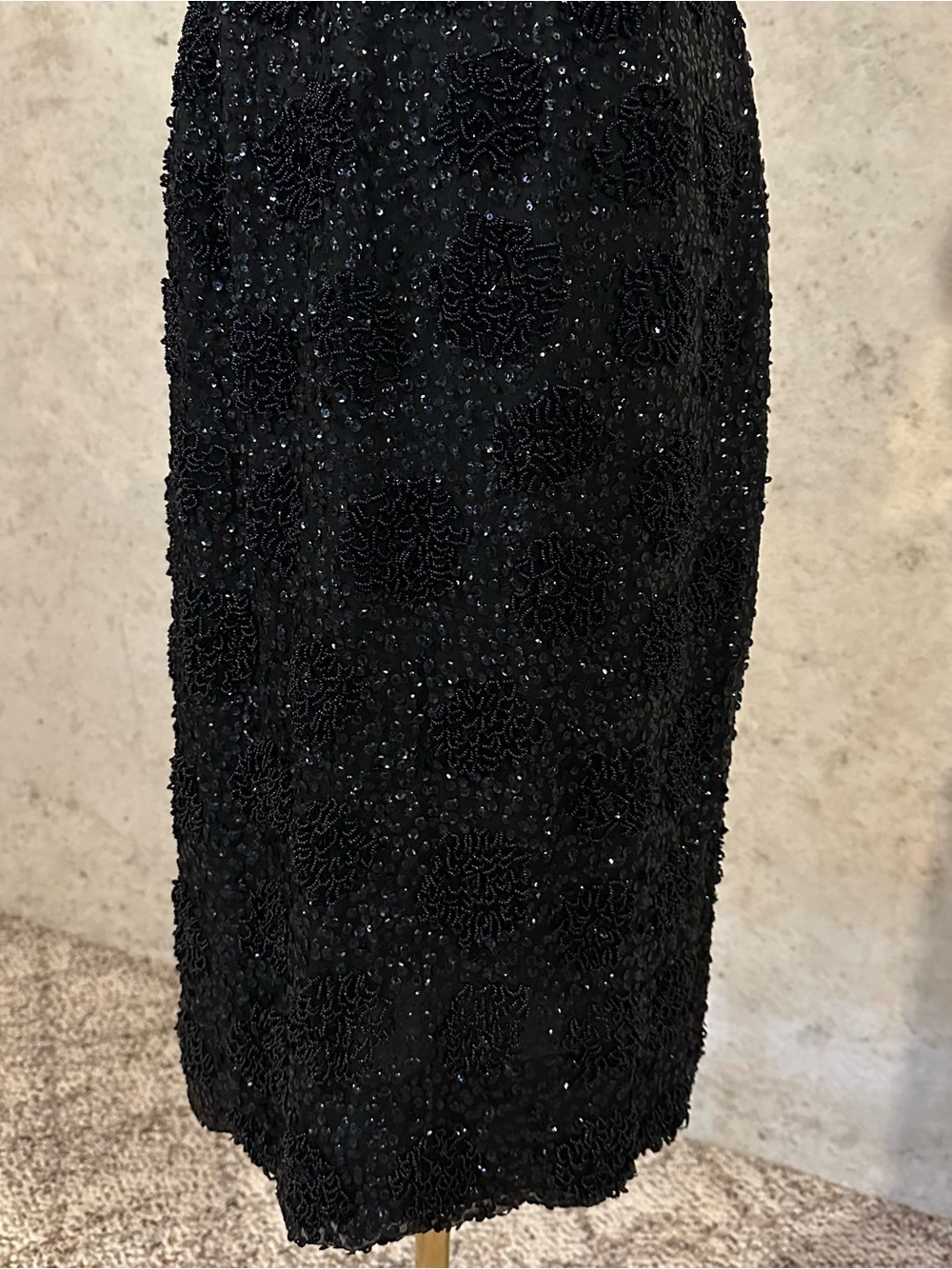 Vintage Black Beaded Cocktail Dress Old Hollywood Glam 70s 80s Luxury Size XS - Picture 3 of 8